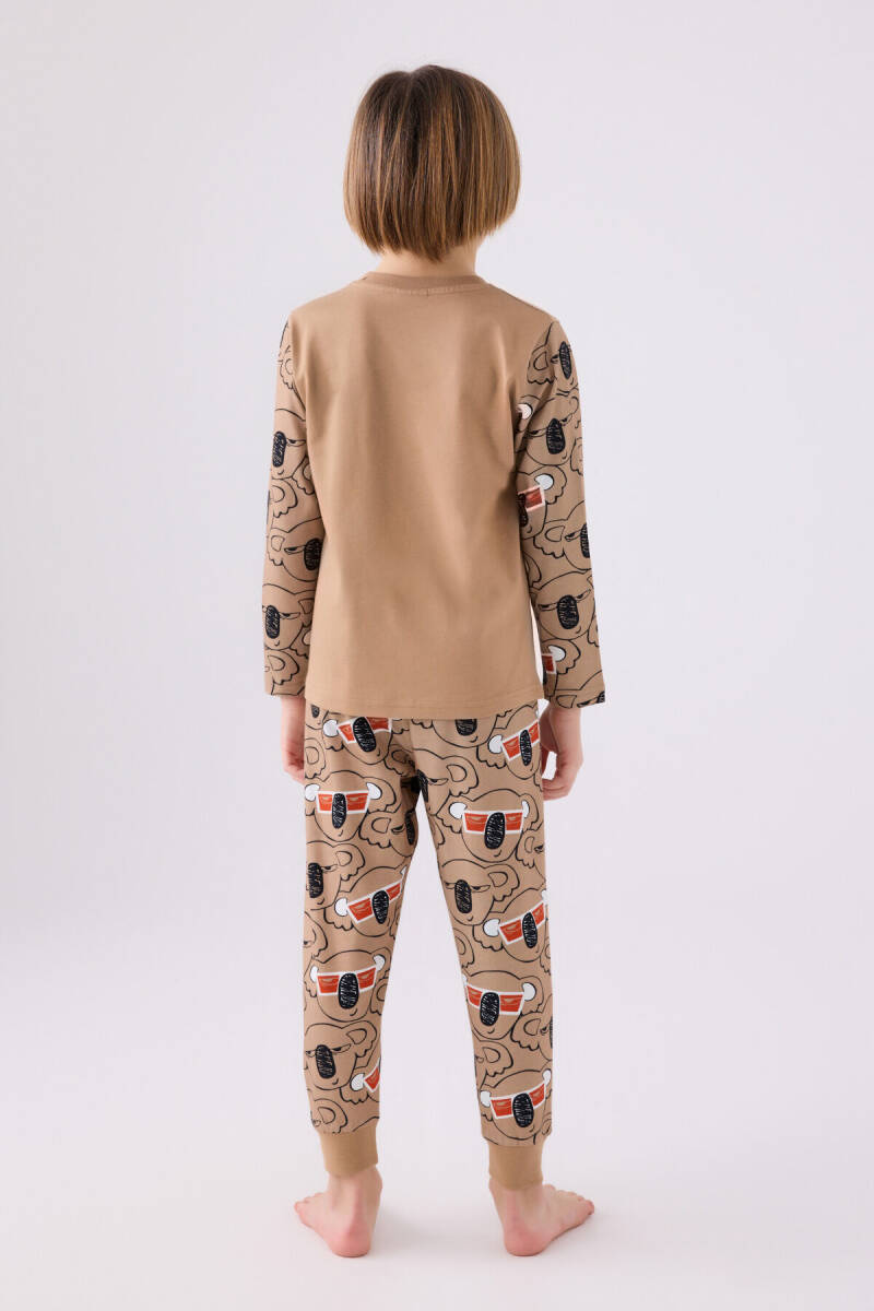 Rolypoly Erkek Çocuk Bisiklet Yaka Pigment Baskılı Kışlık Regular Fit Kahverengi Pijama Takımı RP3446-C-V2 - 5