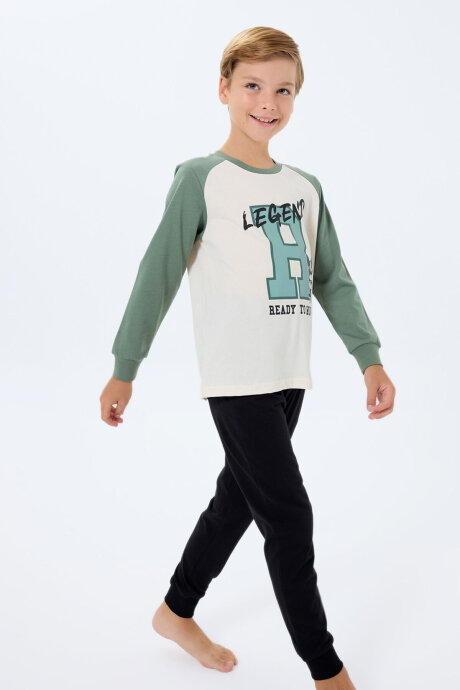 Rolypoly Erkek Çocuk Bisiklet Yaka Baskılı Yazlık Relaxed Fit Beyaz Pijama Takımı RP3745-C-V2 (1)