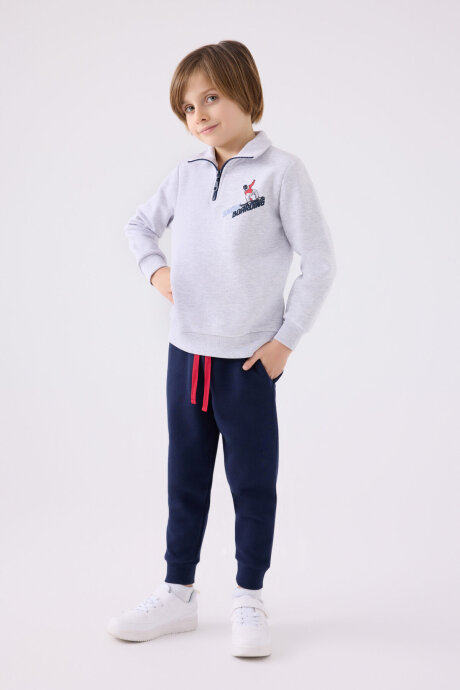 Rolypoly Erkek Çocuk Pamuklu Dik Yaka Empirme Baskılı Kışlık Regular Fit Gri Eşofman Takımı RP3438-C-V2