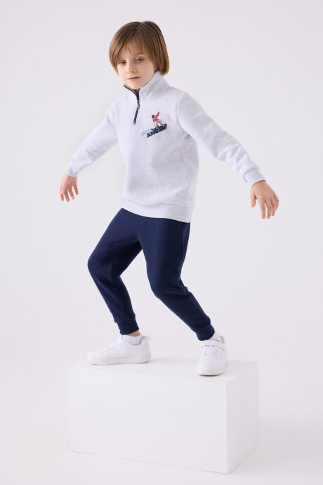 Rolypoly Erkek Çocuk Pamuklu Dik Yaka Empirme Baskılı Kışlık Regular Fit Gri Eşofman Takımı RP3438-C-V2 - 3