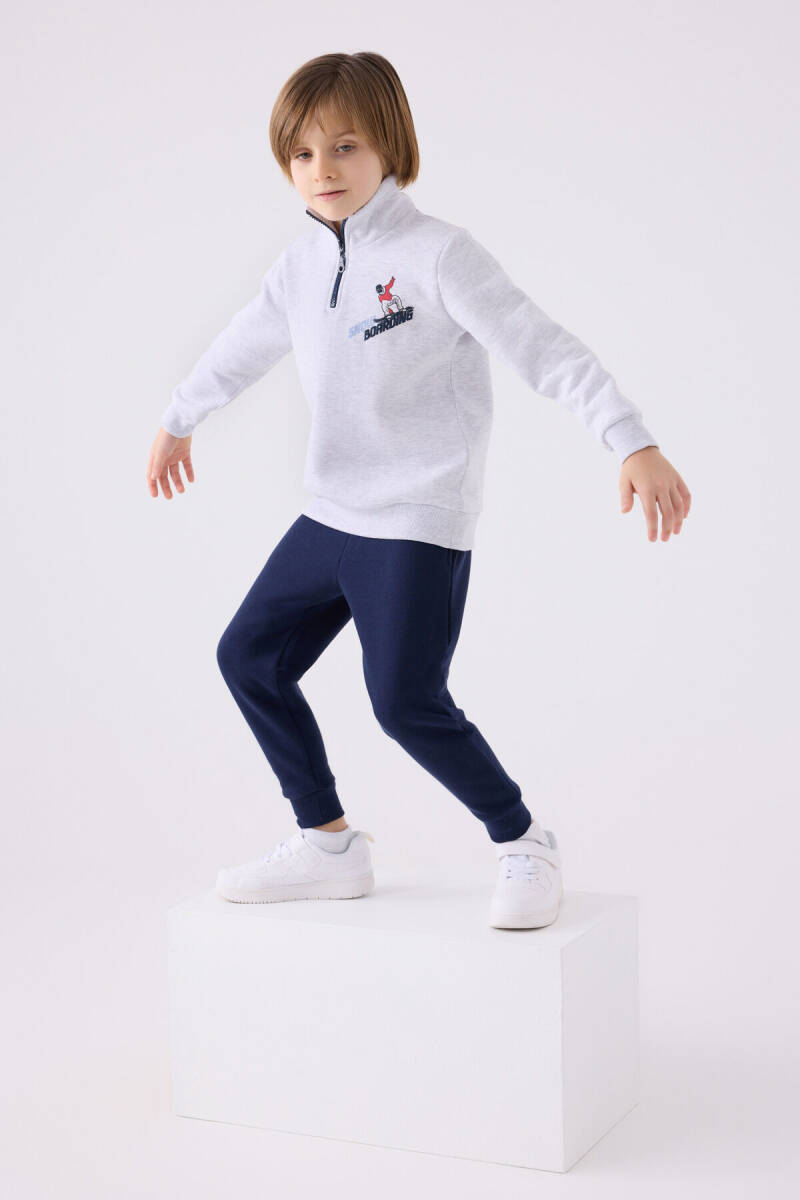 Rolypoly Erkek Çocuk Pamuklu Dik Yaka Empirme Baskılı Kışlık Regular Fit Gri Eşofman Takımı RP3438-C-V2 - 3