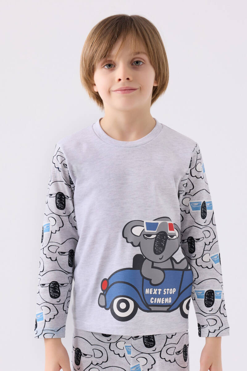 Rolypoly Erkek Çocuk Bisiklet Yaka Pigment Baskılı Kışlık Regular Fit Gri Pijama Takımı RP3446-C-V1 - 3