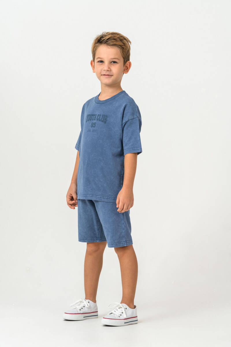 Rolypoly Erkek Çocuk %100 Pamuk Bisiklet Yaka Baskılı Yazlık Oversize Fit Lacivert Bermuda Takım RP3728-C-V2 - 3
