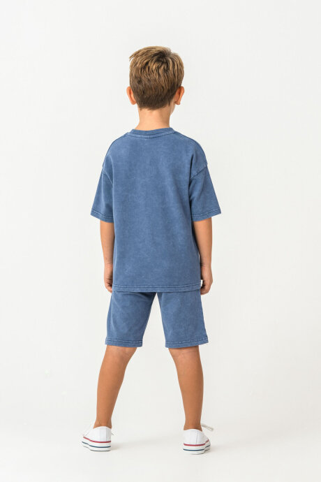 Rolypoly Erkek Çocuk %100 Pamuk Bisiklet Yaka Baskılı Yazlık Oversize Fit Lacivert Bermuda Takım RP3728-C-V2 - 5