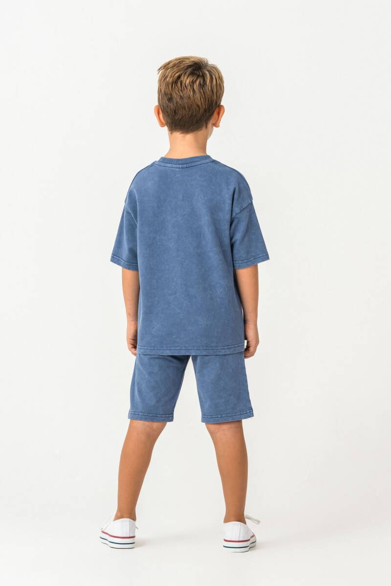 Rolypoly Erkek Çocuk %100 Pamuk Bisiklet Yaka Baskılı Yazlık Oversize Fit Lacivert Bermuda Takım RP3728-C-V2 - 5