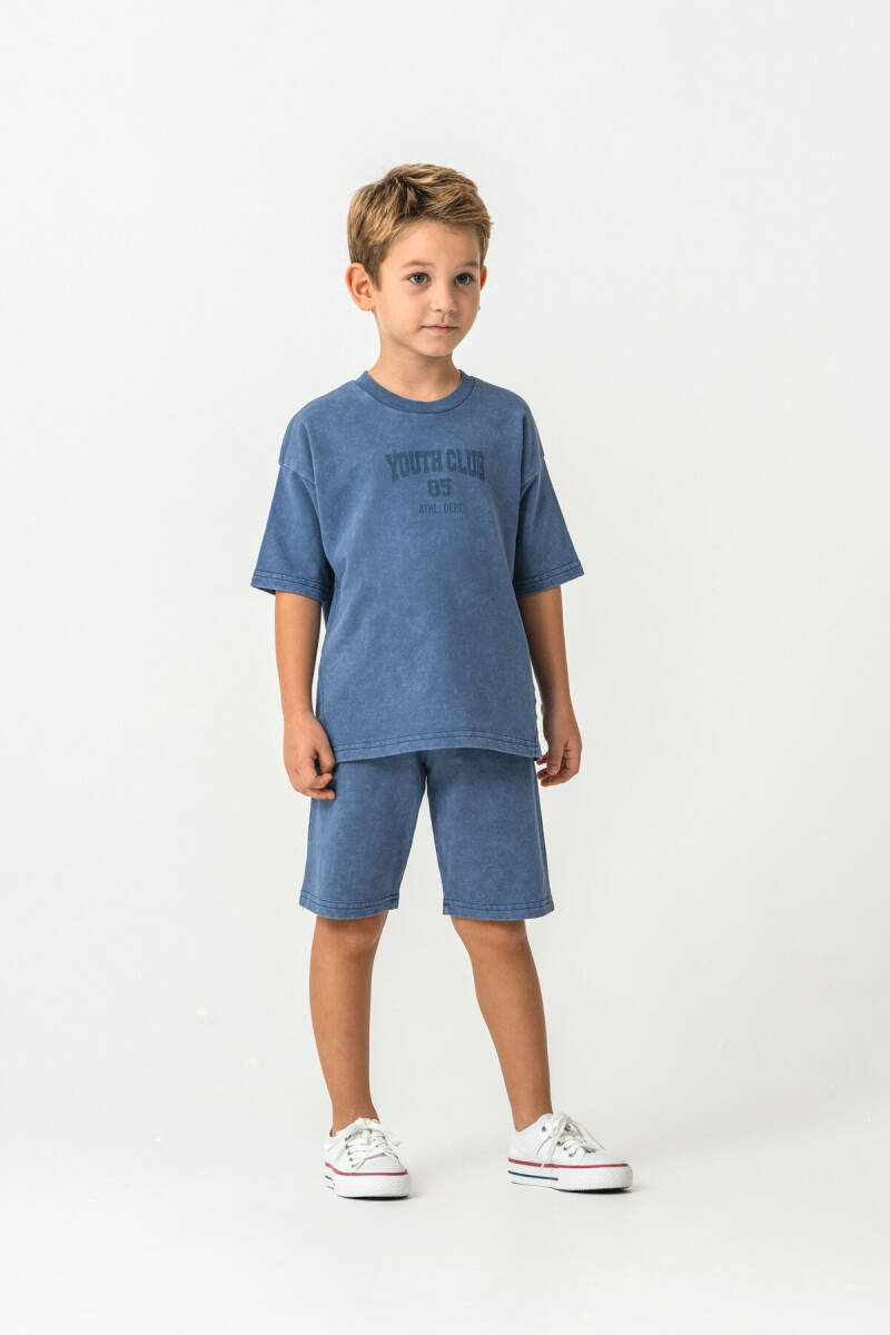 Rolypoly Erkek Çocuk %100 Pamuk Bisiklet Yaka Baskılı Yazlık Oversize Fit Lacivert Bermuda Takım RP3728-C-V2 - 6