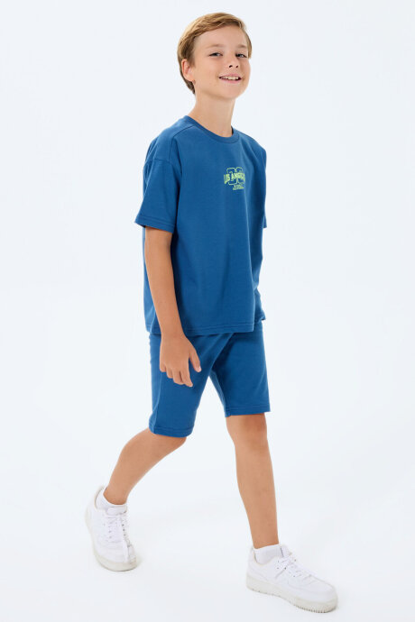 Rolypoly Erkek Çocuk %100 Pamuk Bisiklet Yaka Baskılı Yazlık Oversize Fit Lacivert Bermuda Takım RP3729-C-V1 - 5
