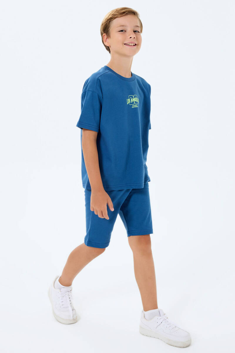 Rolypoly Erkek Çocuk %100 Pamuk Bisiklet Yaka Baskılı Yazlık Oversize Fit Lacivert Bermuda Takım RP3729-C-V1 - 5