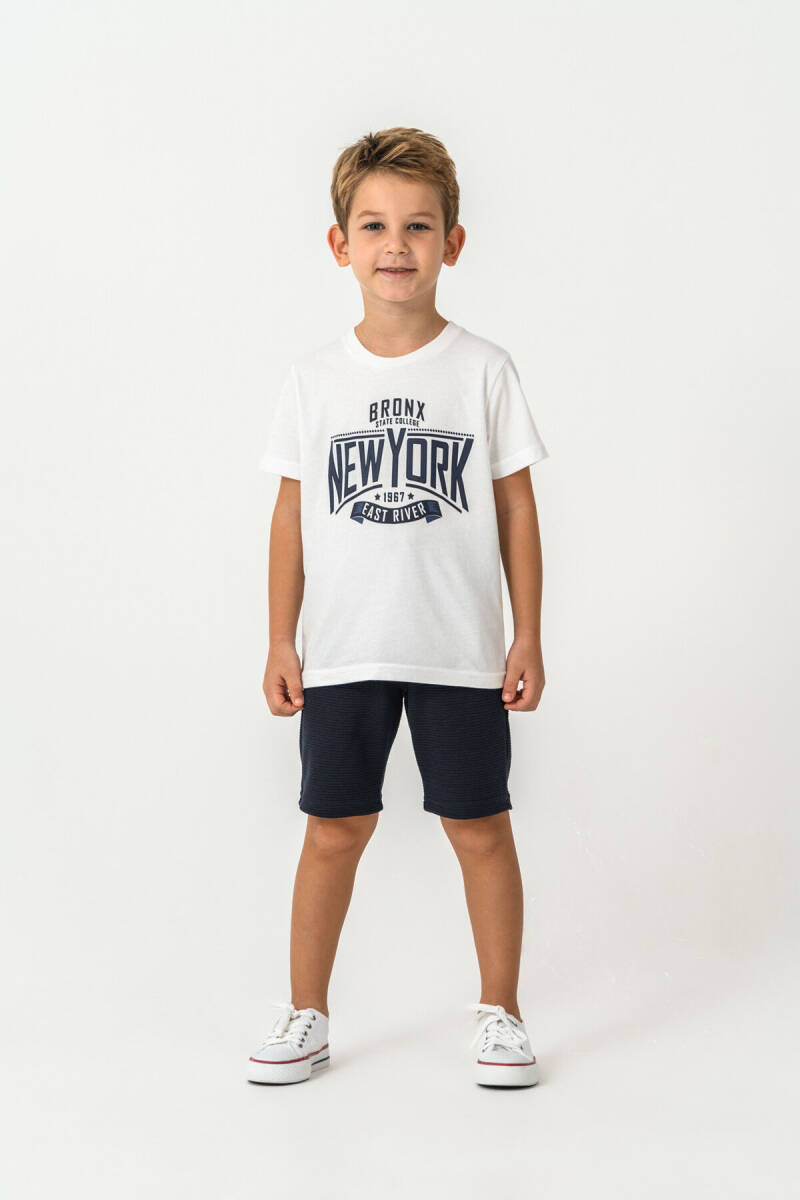 Rolypoly Erkek Çocuk Bisiklet Yaka Baskılı Yazlık Regular Fit Beyaz Bermuda Takım RP3727-C-V2 - 2