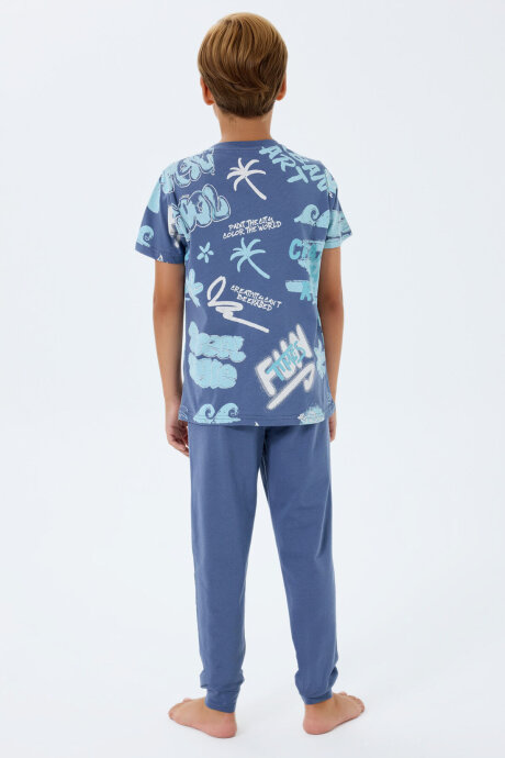 Rolypoly Erkek Çocuk Bisiklet Yaka Baskılı Yazlık Regular Fit Lacivert Pijama Takımı RP3746-C-V2 - 4