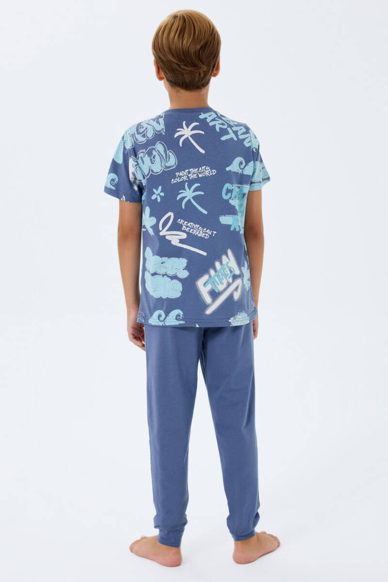 Rolypoly Erkek Çocuk Bisiklet Yaka Baskılı Yazlık Regular Fit Lacivert Pijama Takımı RP3746-C-V2 - 4