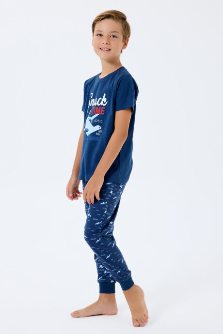 Rolypoly Erkek Çocuk Bisiklet Yaka Baskılı Yazlık Regular Fit Lacivert Pijama Takımı RP3743-C-V1 (1)