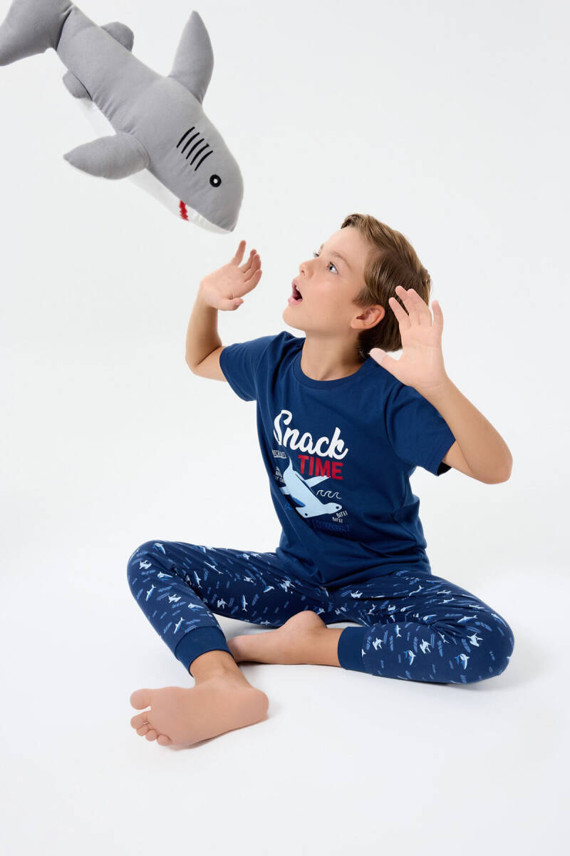 Rolypoly Erkek Çocuk Bisiklet Yaka Baskılı Yazlık Regular Fit Lacivert Pijama Takımı RP3743-C-V1 - 5