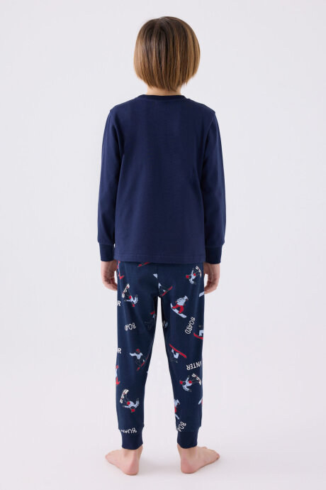 Rolypoly Erkek Çocuk Pamuklu Bisiklet Yaka Pigment Baskılı Kışlık Regular Fit Lacivert Pijama Takımı RP3435-C-V2 - 5