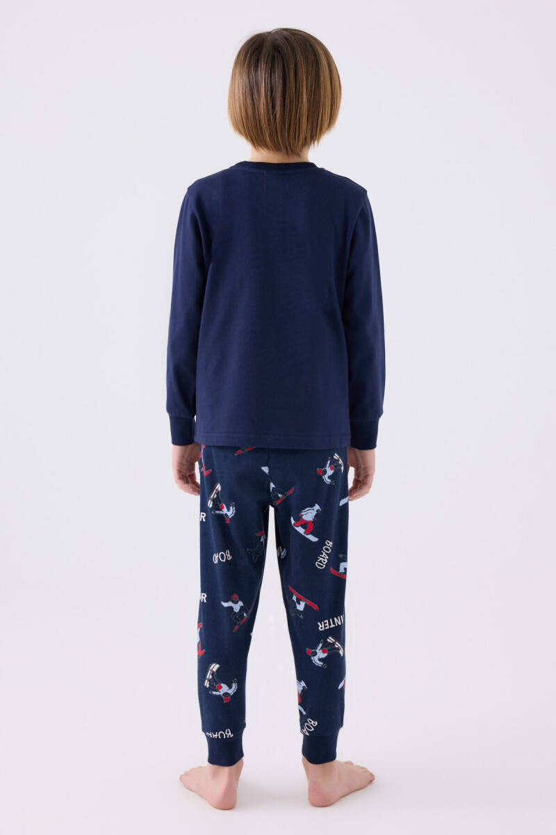 Rolypoly Erkek Çocuk Pamuklu Bisiklet Yaka Pigment Baskılı Kışlık Regular Fit Lacivert Pijama Takımı RP3435-C-V2 - 5