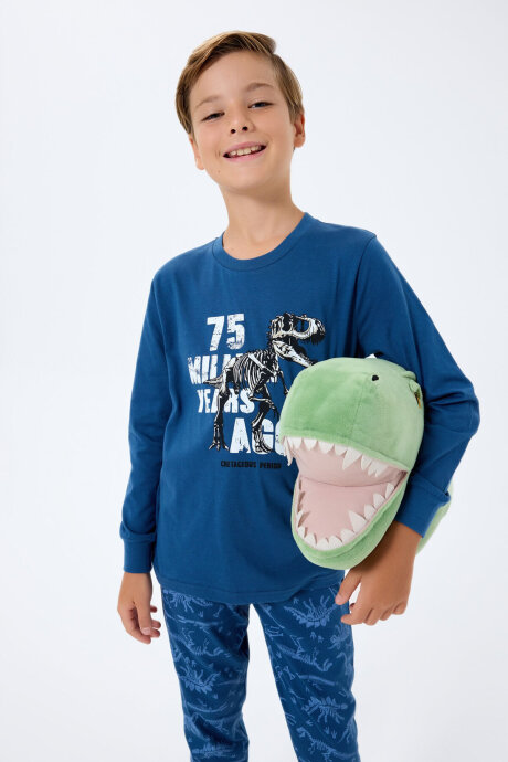 Rolypoly Erkek Çocuk Bisiklet Yaka Baskılı Yazlık Relaxed Fit Lacivert Pijama Takımı RP3740-C-V2 (1)