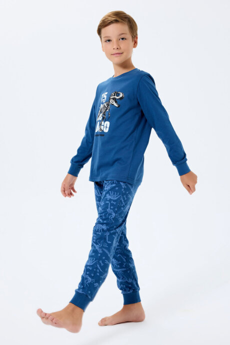 Rolypoly Erkek Çocuk Bisiklet Yaka Baskılı Yazlık Relaxed Fit Lacivert Pijama Takımı RP3740-C-V2 - 3