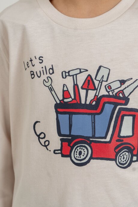 Rolypoly Erkek Çocuk %100 Pamuk Let's Build Beyaz Uzun Kol Pijama Takım RP3872-C-V1 - 3