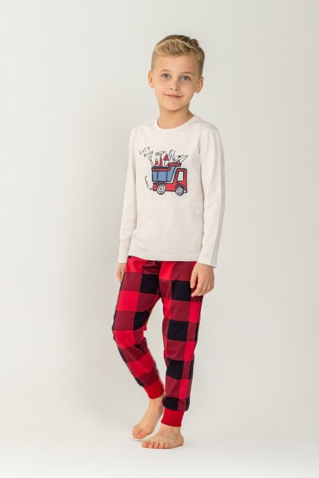 Rolypoly Erkek Çocuk %100 Pamuk Let's Build Beyaz Uzun Kol Pijama Takım RP3872-C-V1