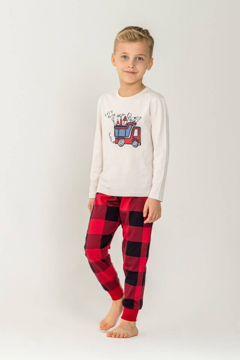 Rolypoly Erkek Çocuk %100 Pamuk Let's Build Beyaz Uzun Kol Pijama Takım RP3872-C-V1 - 1