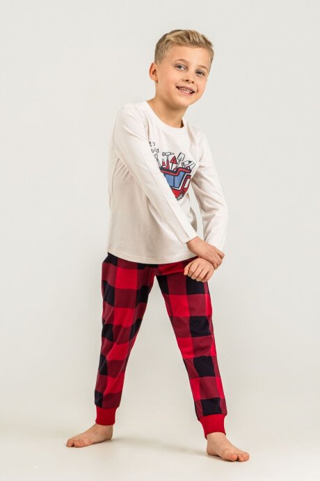 Rolypoly Erkek Çocuk %100 Pamuk Let's Build Beyaz Uzun Kol Pijama Takım RP3872-C-V1 - 6