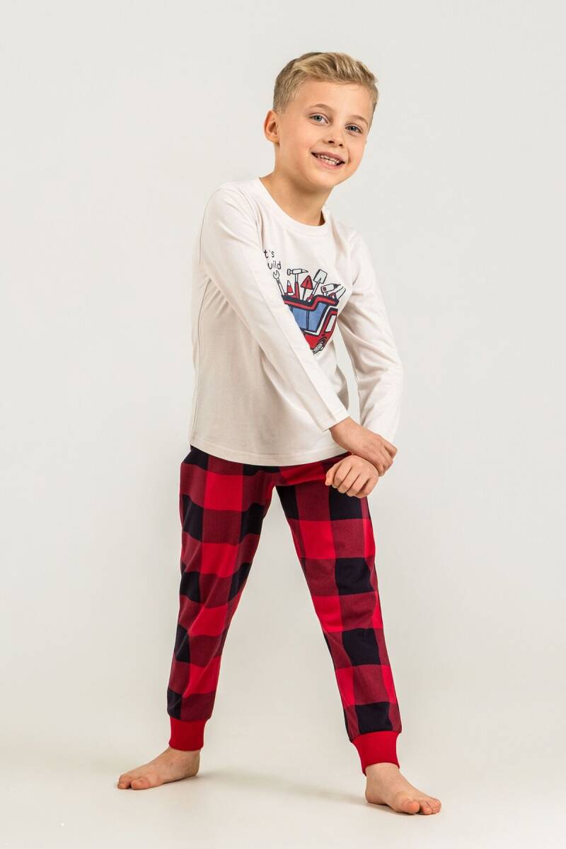 Rolypoly Erkek Çocuk %100 Pamuk Let's Build Beyaz Uzun Kol Pijama Takım RP3872-C-V1 - 6