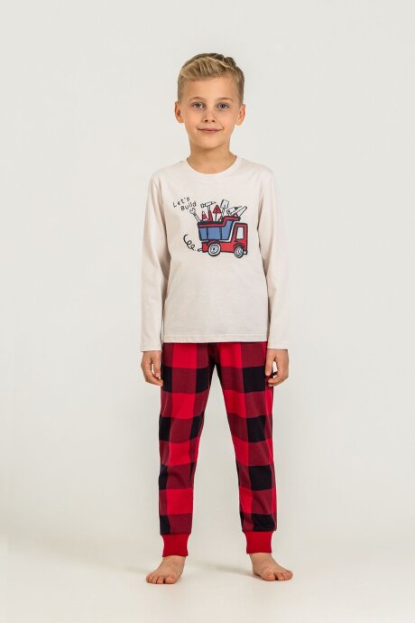 Rolypoly Erkek Çocuk %100 Pamuk Let's Build Beyaz Uzun Kol Pijama Takım RP3872-C-V1 (1)