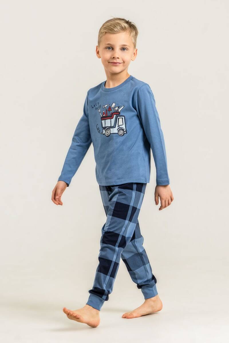 Rolypoly Erkek Çocuk %100 Pamuk Let's Build Mavi Uzun Kol Pijama Takım RP3872-C-V2 - 2