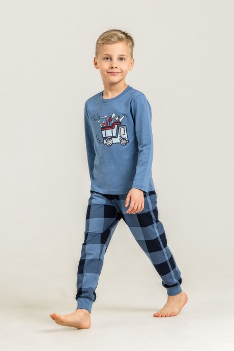 Rolypoly Erkek Çocuk %100 Pamuk Let's Build Mavi Uzun Kol Pijama Takım RP3872-C-V2 - 6