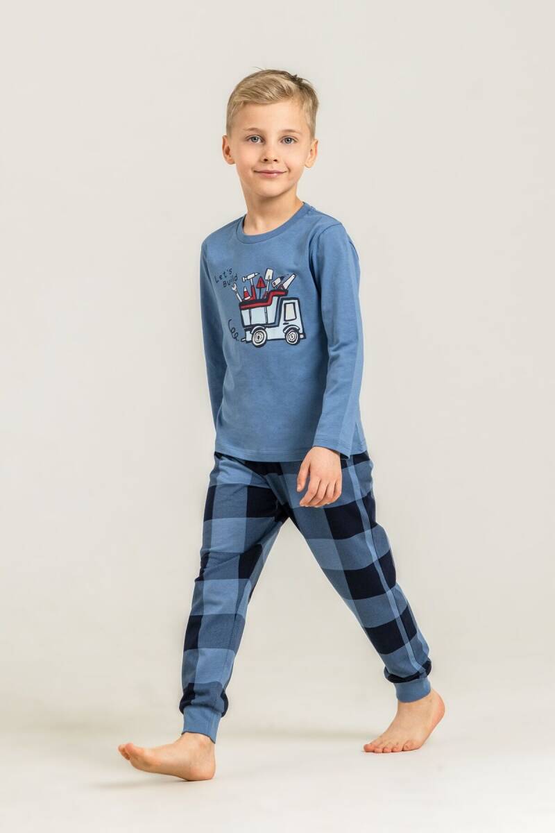 Rolypoly Erkek Çocuk %100 Pamuk Let's Build Mavi Uzun Kol Pijama Takım RP3872-C-V2 - 6