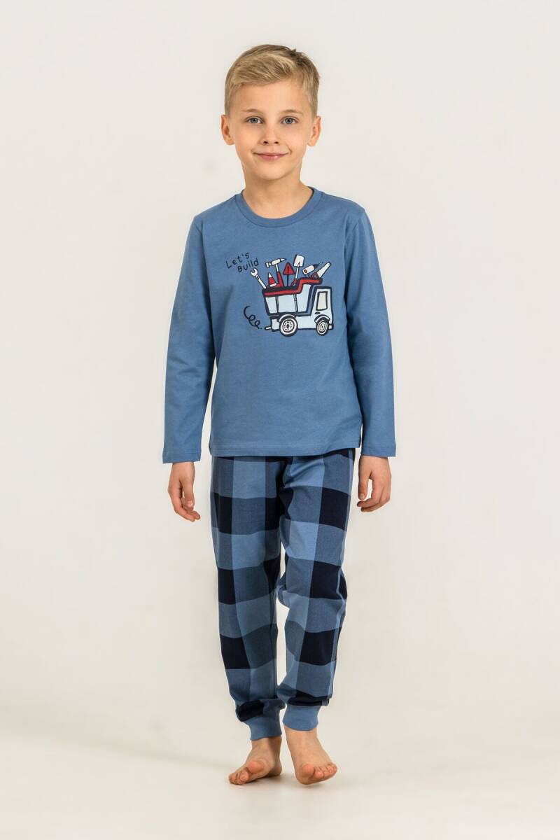 Rolypoly Erkek Çocuk %100 Pamuk Let's Build Mavi Uzun Kol Pijama Takım RP3872-C-V2 - 5