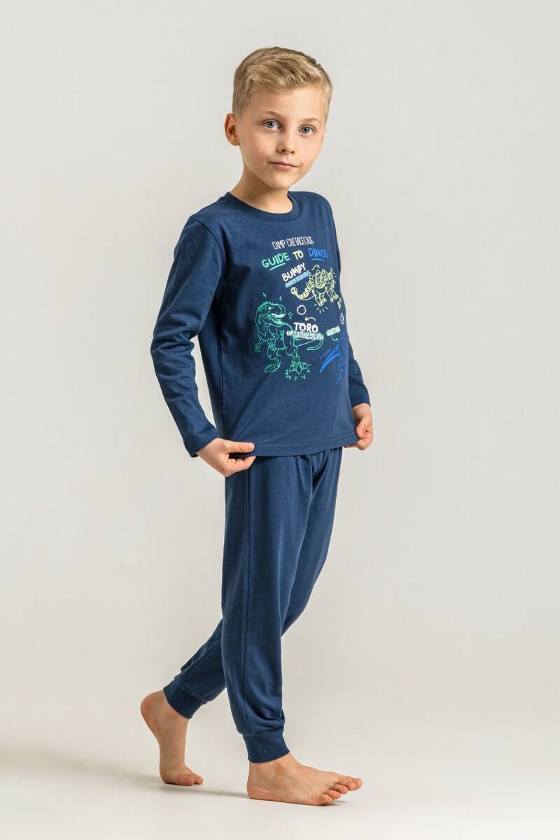 Rolypoly Erkek Çocuk %100 Pamuk Mavi Guide To Dinos Uzun Kol Pijama Takım RP3861-C-V1 - 1