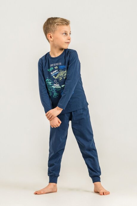 Rolypoly Erkek Çocuk %100 Pamuk Mavi Guide To Dinos Uzun Kol Pijama Takım RP3861-C-V1 - 5