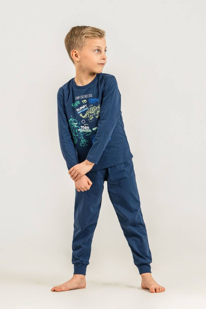 Rolypoly Erkek Çocuk %100 Pamuk Mavi Guide To Dinos Uzun Kol Pijama Takım RP3861-C-V1 - 5