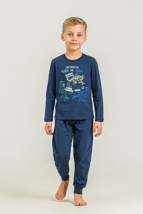 Rolypoly Erkek Çocuk Mavi Guide To Dinos Uzun Kol Pijama Takım RP3861-C-V1 (1)