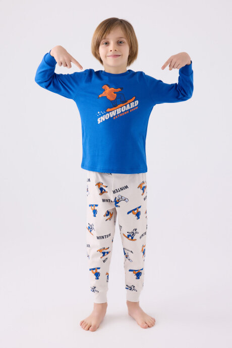 Rolypoly Erkek Çocuk Bisiklet Yaka Pigment Baskılı Kışlık Regular Fit Mavi Pijama Takımı RP3435-C-V1 - 1
