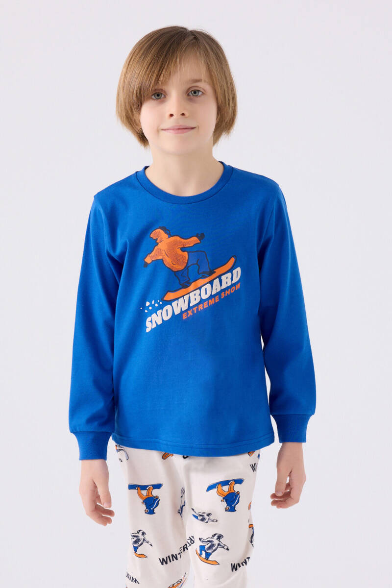 Rolypoly Erkek Çocuk Bisiklet Yaka Pigment Baskılı Kışlık Regular Fit Mavi Pijama Takımı RP3435-C-V1 - 2