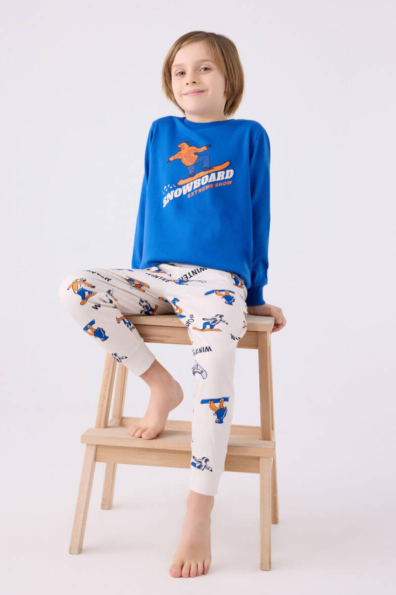 Rolypoly Erkek Çocuk Bisiklet Yaka Pigment Baskılı Kışlık Regular Fit Mavi Pijama Takımı RP3435-C-V1 - 3