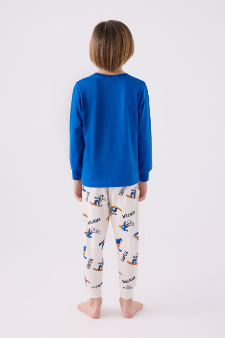 Rolypoly Erkek Çocuk Bisiklet Yaka Pigment Baskılı Kışlık Regular Fit Mavi Pijama Takımı RP3435-C-V1 - 5