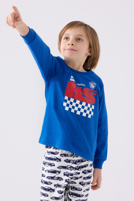 Rolypoly Erkek Çocuk Bisiklet Yaka Pigment Baskılı Kışlık Regular Fit Mavi Pijama Takımı RP3439-C-V1 (1)