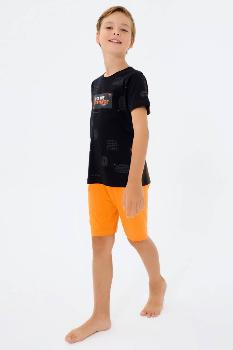 Rolypoly Erkek Çocuk %100 Pamuk Bisiklet Yaka Baskılı Yazlık Regular Fit Siyah Bermuda Takım RP3753-C-V1 - 3
