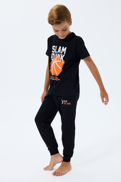 Rolypoly Erkek Çocuk Bisiklet Yaka Baskılı Yazlık Regular Fit Siyah Pijama Takımı RP3762-C-V2
