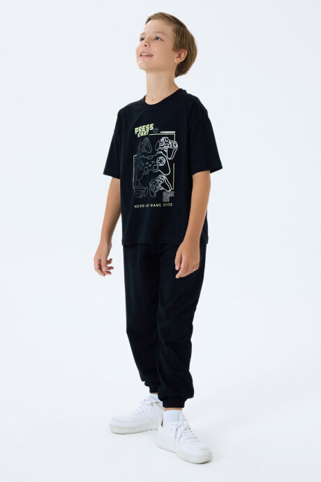 Rolypoly Erkek Çocuk Bisiklet Yaka Baskılı Yazlık Regular Fit Siyah Pijama Takımı RP3759-C-V2 - 5