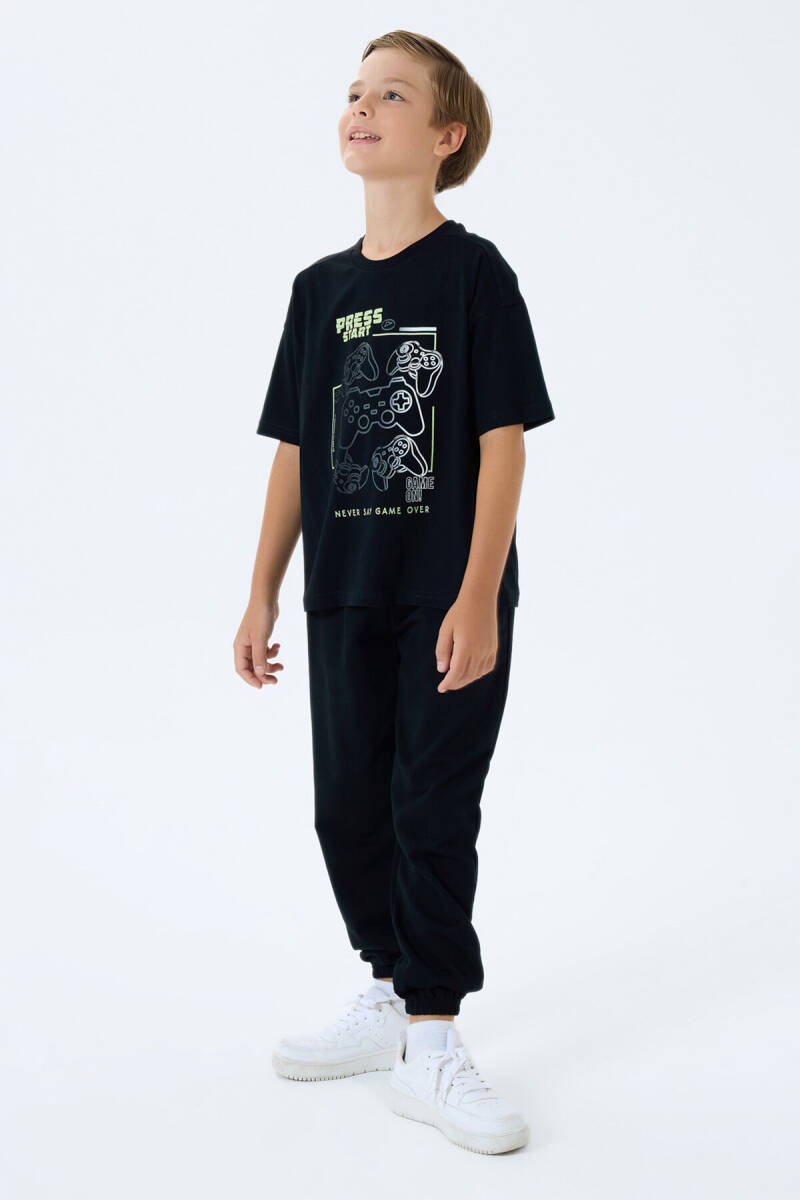Rolypoly Erkek Çocuk Bisiklet Yaka Baskılı Yazlık Regular Fit Siyah Pijama Takımı RP3759-C-V2 - 5