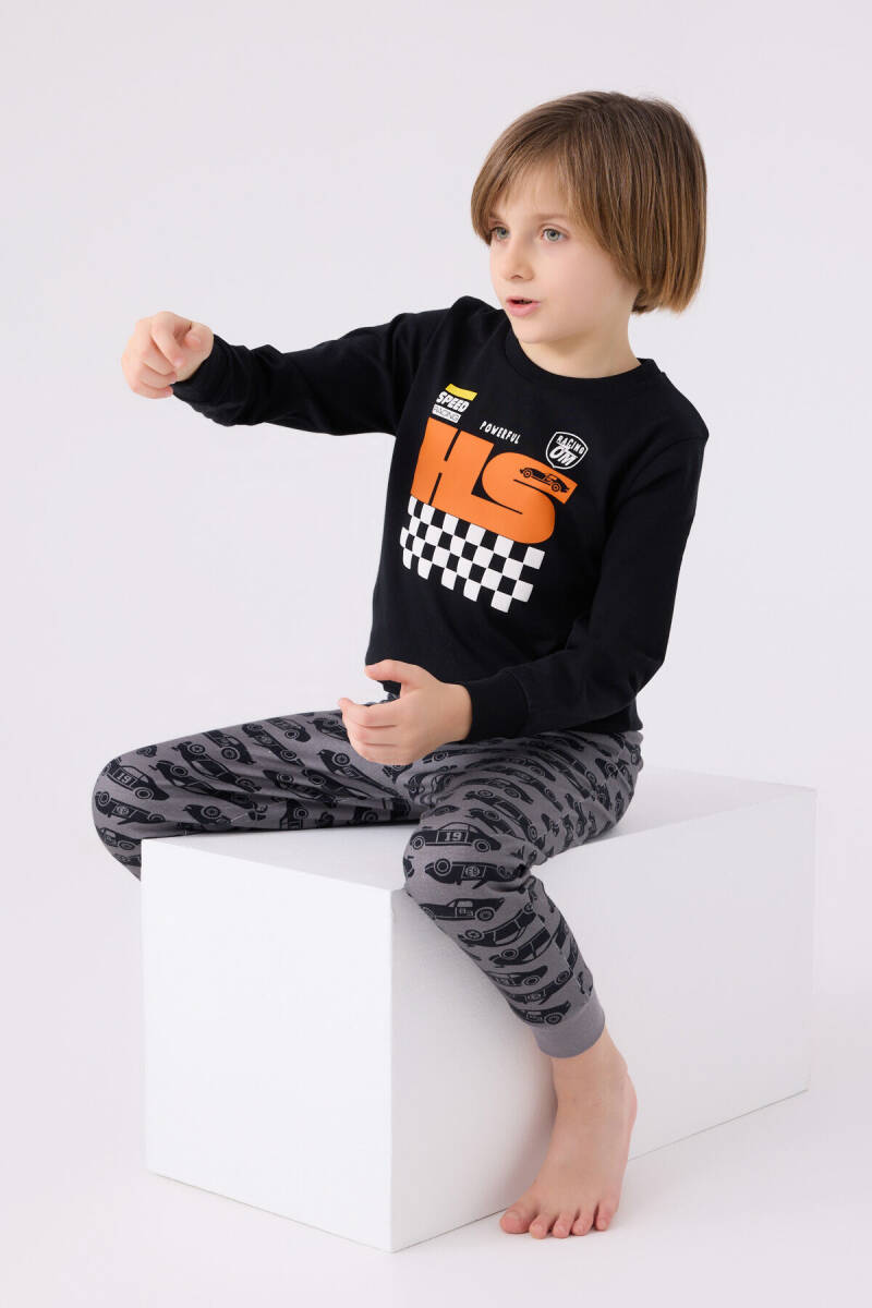 Rolypoly Erkek Çocuk Bisiklet Yaka Pigment Baskılı Kışlık Regular Fit Siyah Pijama Takımı RP3439-C-V2 - 3