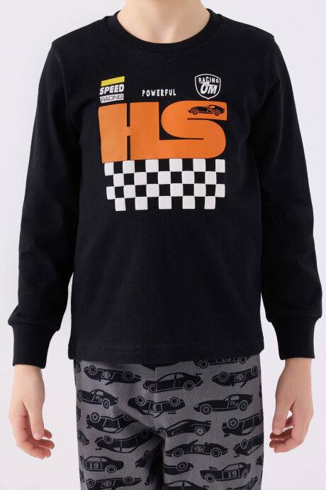 Rolypoly Erkek Çocuk Bisiklet Yaka Pigment Baskılı Kışlık Regular Fit Siyah Pijama Takımı RP3439-C-V2 - 4