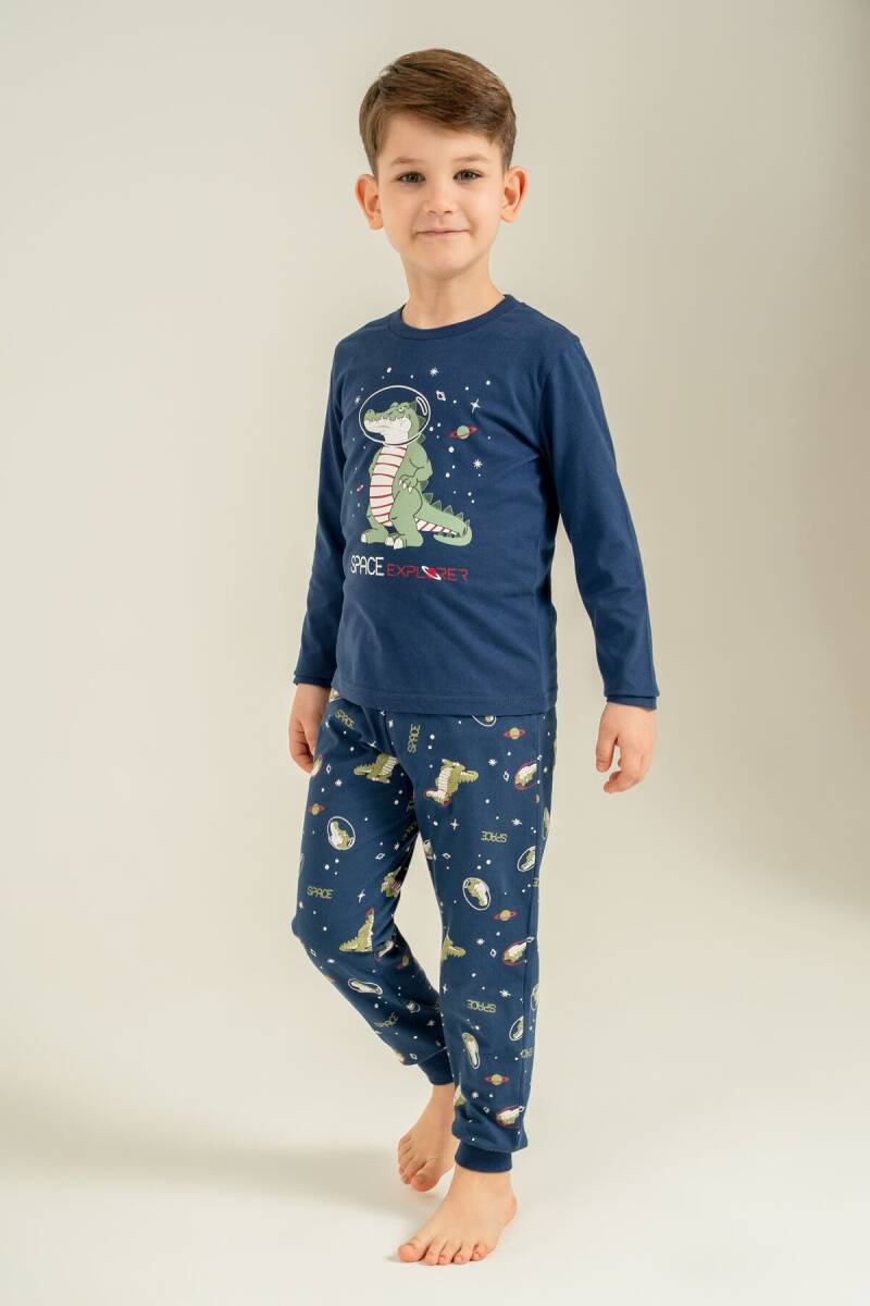 Rolypoly Erkek Çocuk %100 Pamuk Space Explorer Lacivert Uzun Kol Pijama Takım RP3862-C-V1 - 2