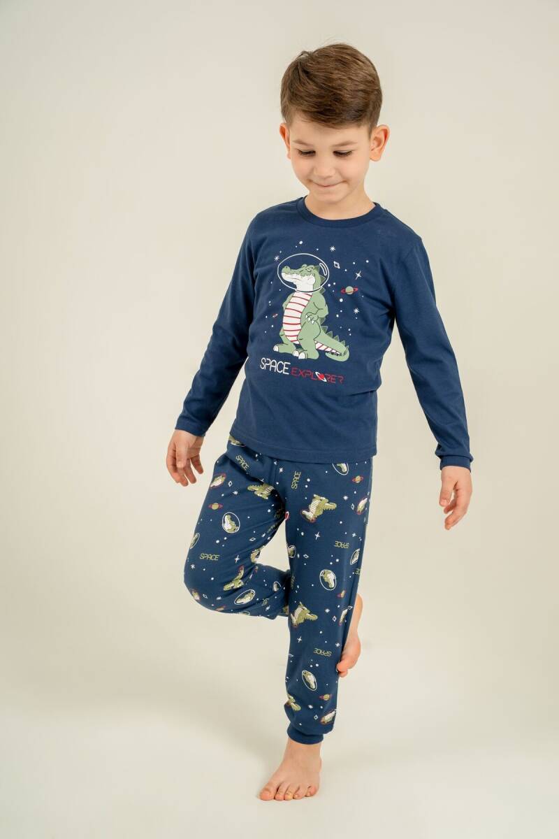 Rolypoly Erkek Çocuk %100 Pamuk Space Explorer Lacivert Uzun Kol Pijama Takım RP3862-C-V1 - 1