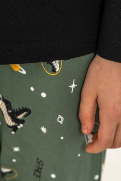 Rolypoly Erkek Çocuk %100 Pamuk Space Explorer Siyah Uzun Kol Pijama Takım RP3862-C-V2 - 5