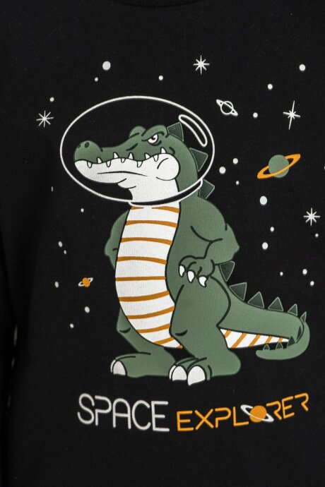Rolypoly Erkek Çocuk %100 Pamuk Space Explorer Siyah Uzun Kol Pijama Takım RP3862-C-V2 - 3